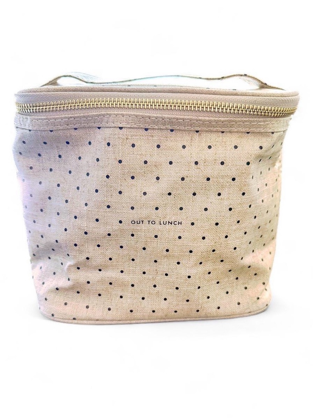 Kate Spade New York cream & tan polka dot lunch bag.
